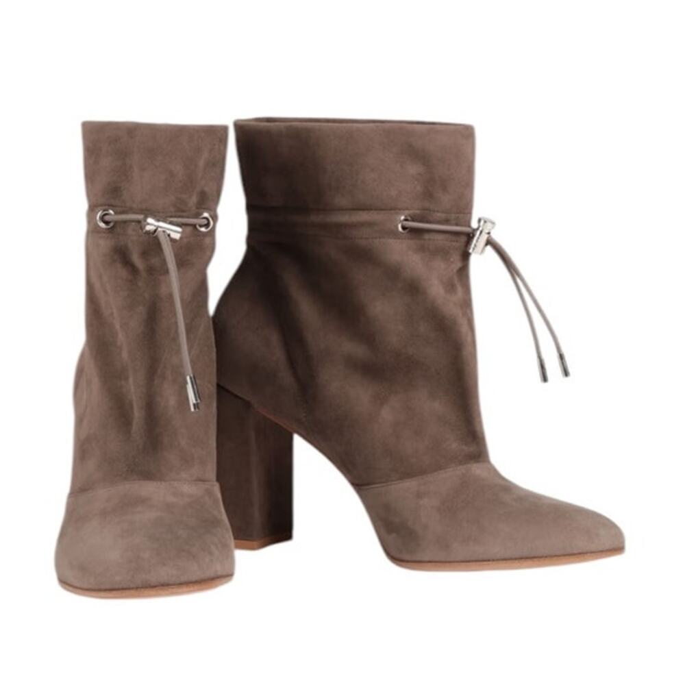 Gianvito Rossi Tan Beige Calfskin Leather Suede Ankle Heeled Boots Pumps Sz 9.5